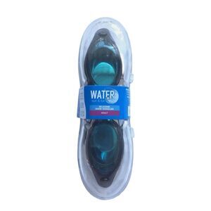 Water  Sun And Fun Silicone Adult Swim Goggles Black and Blue Colored Lens